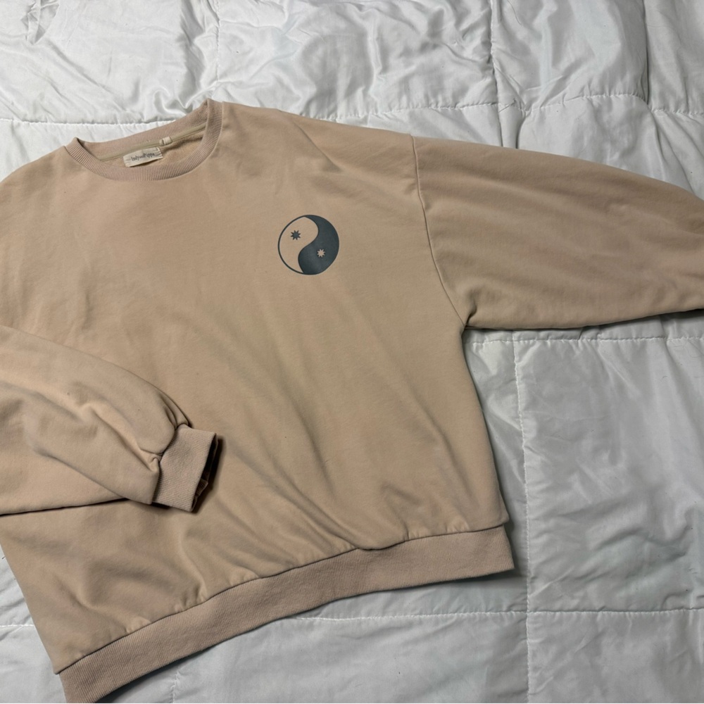 Tan Crew Neck Sweater with Yin Yang Design
